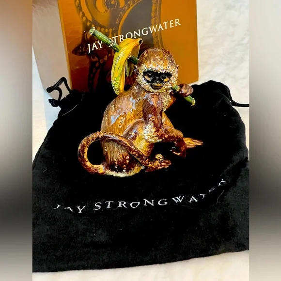 Jay Strongwater Limited Edition Sitting Monkey w/ Bananas Figurine